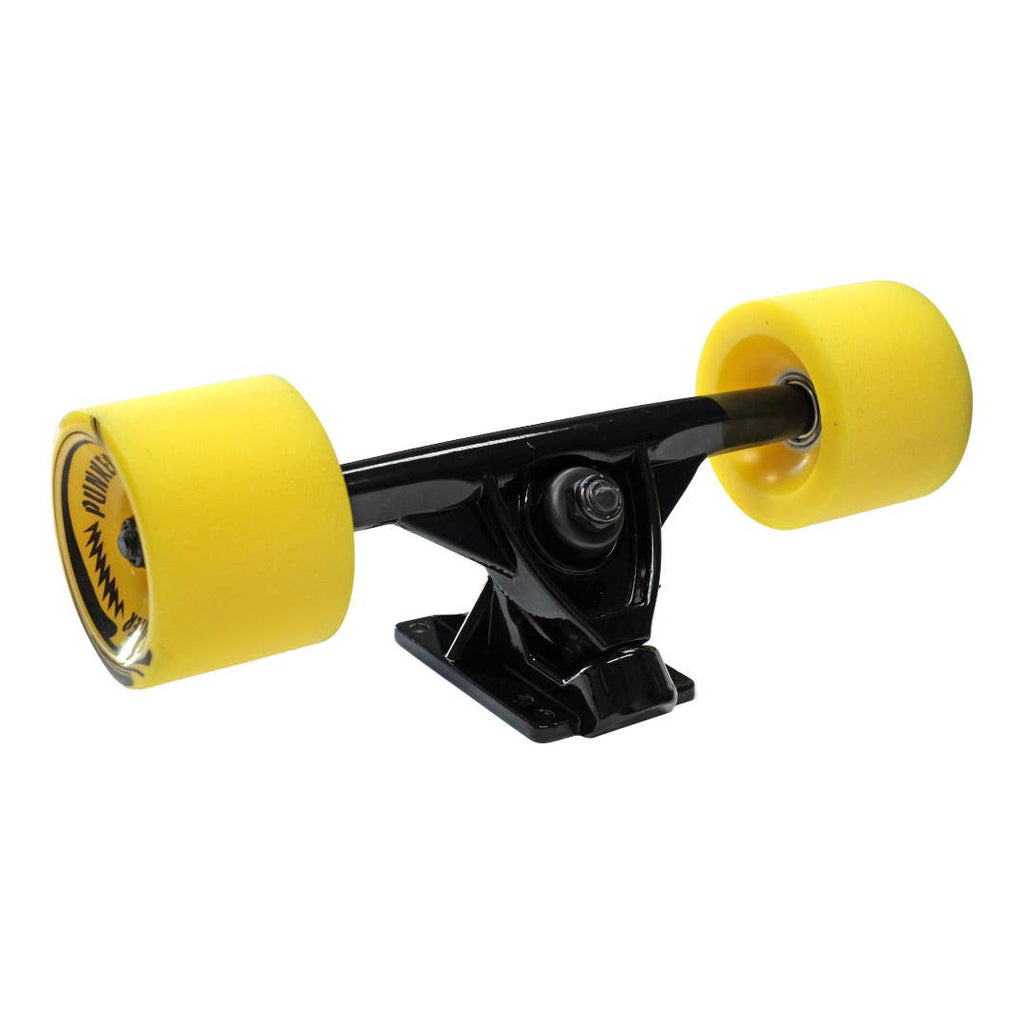 Sway Longboard with a natural wood finish and colorful graphics, equipped with high-quality wheels and trucks.