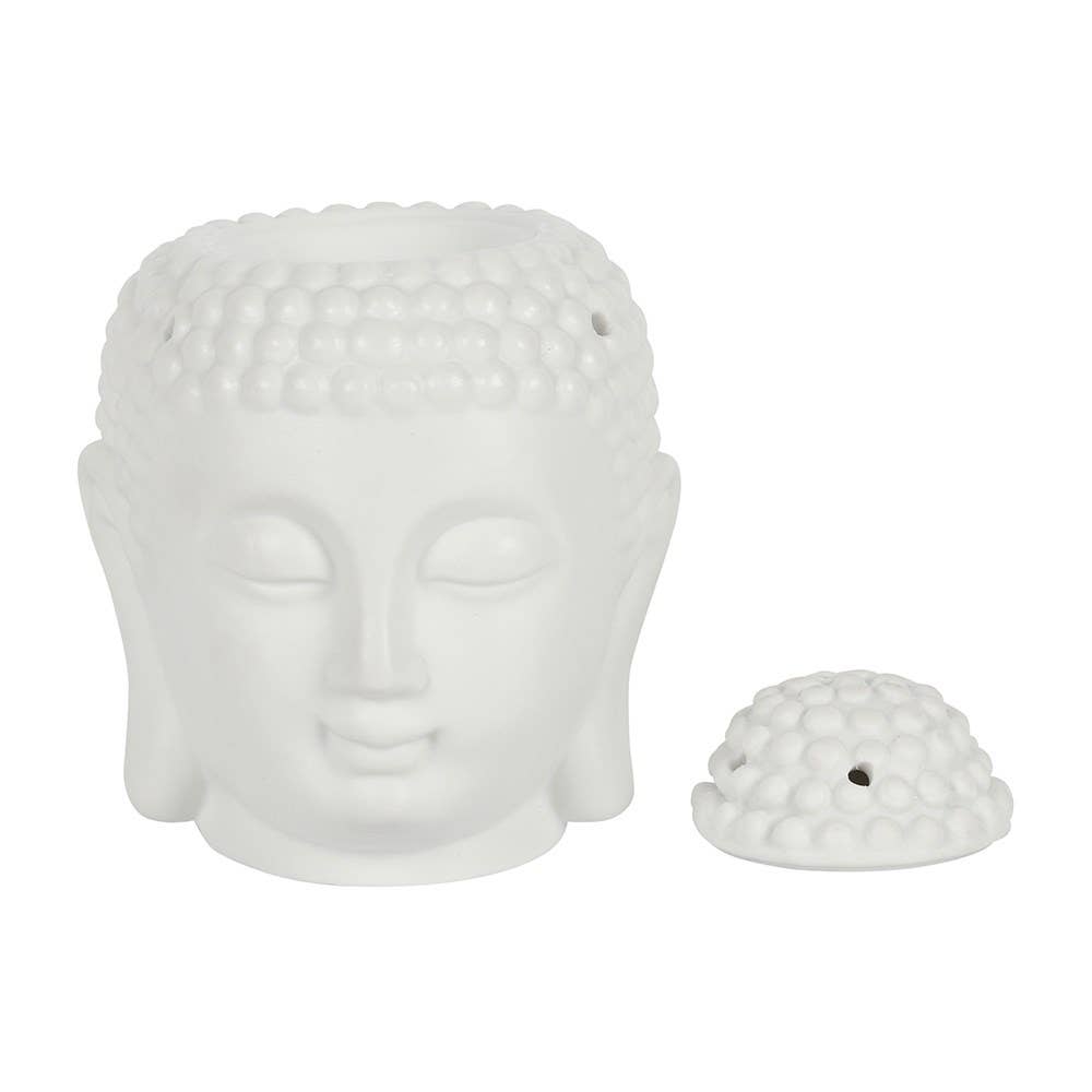 White Buddha Head Oil Burner and Wax Warmer with Detailed Features