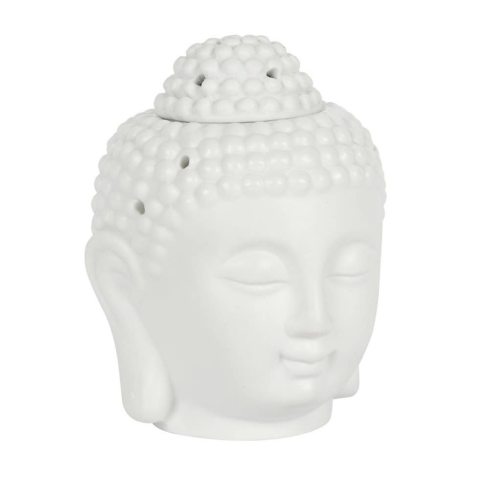 White Buddha Head Oil Burner and Wax Warmer with Detailed Features