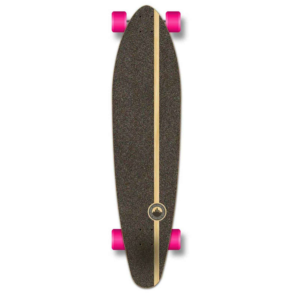 Gradient Green Longboard with a green to yellow gradient deck and bright pink wheels.