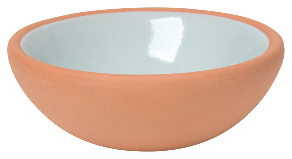 Set of six terracotta pinch bowls with contrasting glossy interiors in soft pastels and rich hues, perfect for holding spices, salt, or nuts.