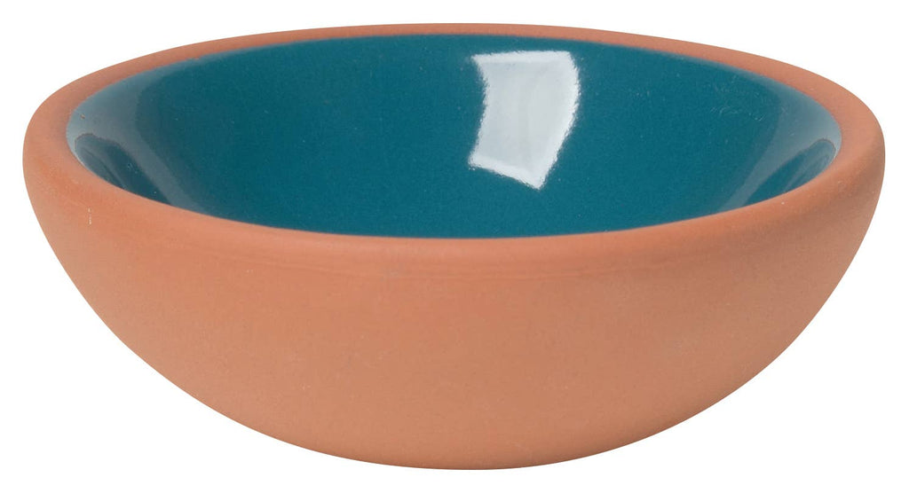 Set of six terracotta pinch bowls with contrasting glossy interiors in soft pastels and rich hues, perfect for holding spices, salt, or nuts.