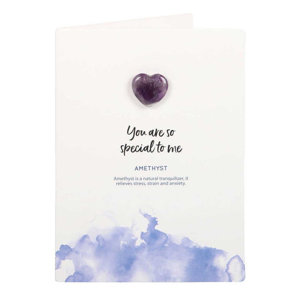 Amethyst Greeting Card with a natural amethyst heart and the message “You are so special to me.”