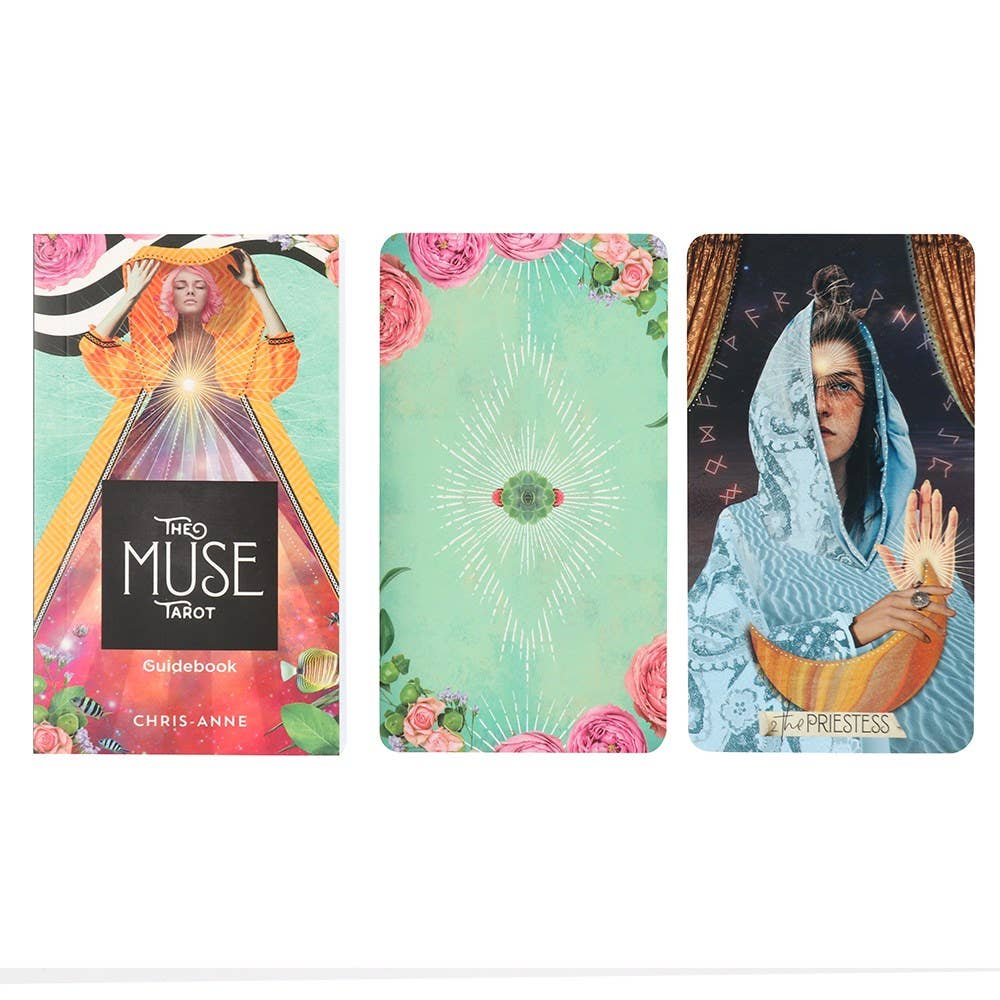 The Muse Tarot: A 78-Card Deck and Guidebook by Chris-Anne, featuring vibrant artwork and symbolic representations.