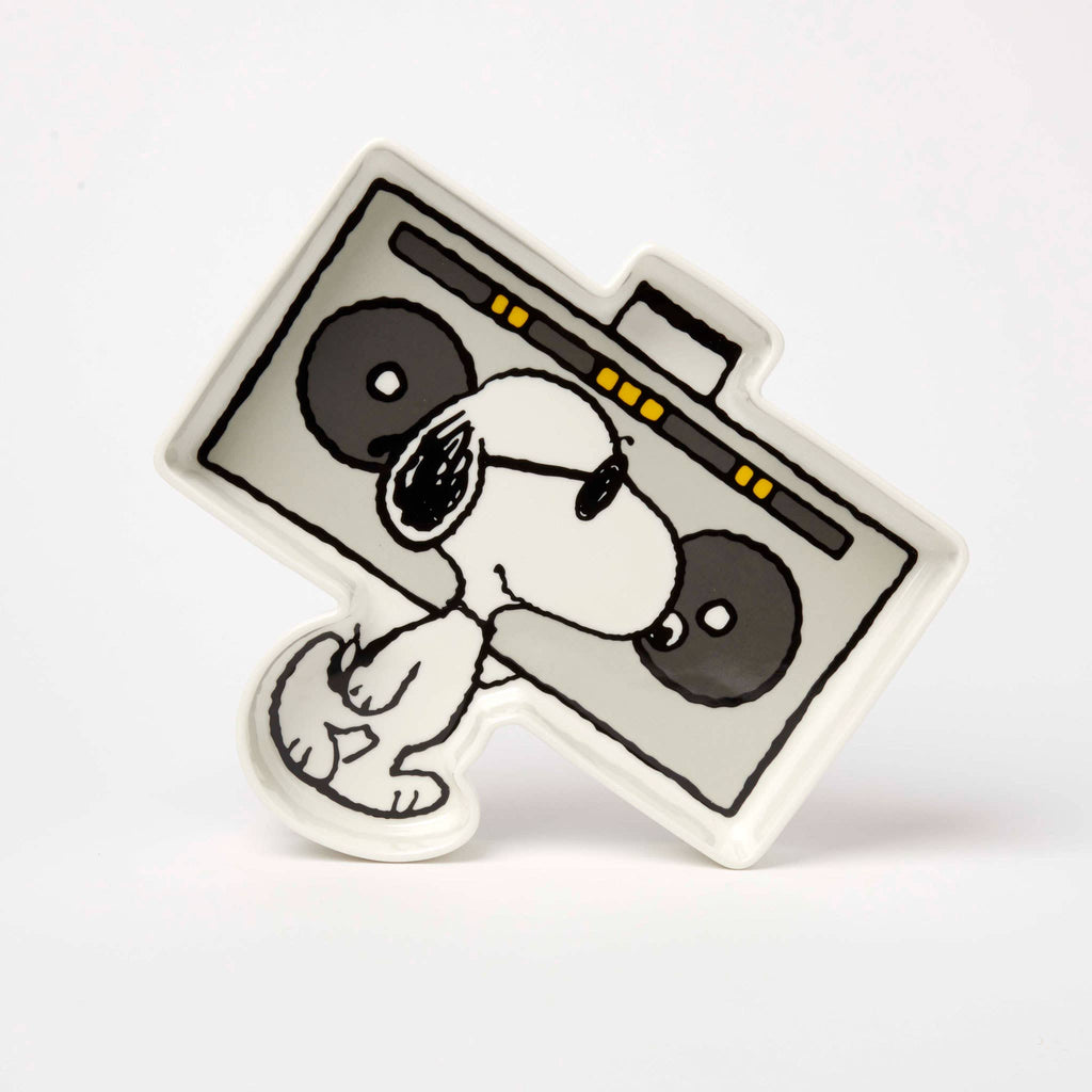 Snoopy pin dish featuring a boombox design, ideal for holding small items.