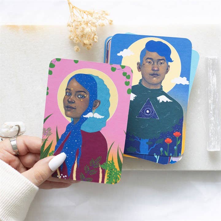 “Angels for the Modern Mystic” card deck box with 44 illustrated cards for healing and guidance.