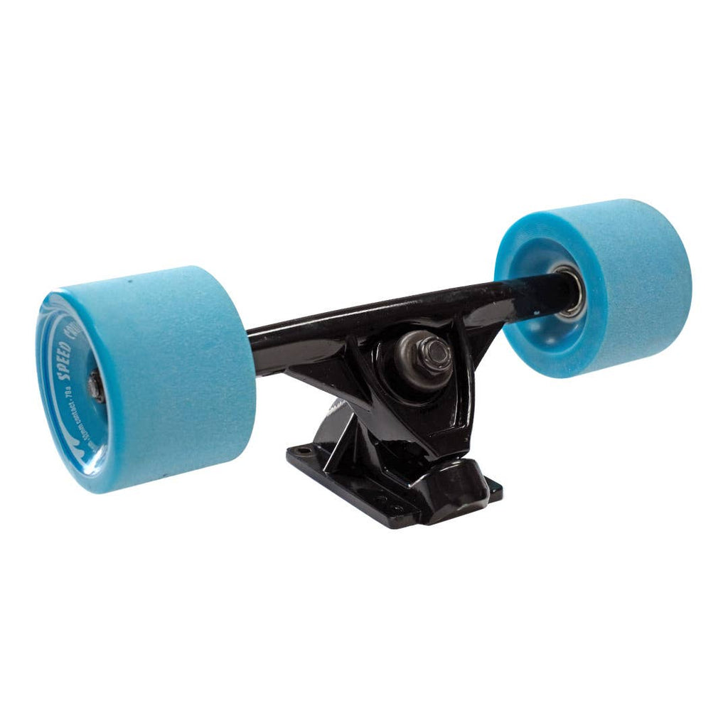 Sway Longboard with a natural wood finish and colorful graphics, equipped with high-quality wheels and trucks.