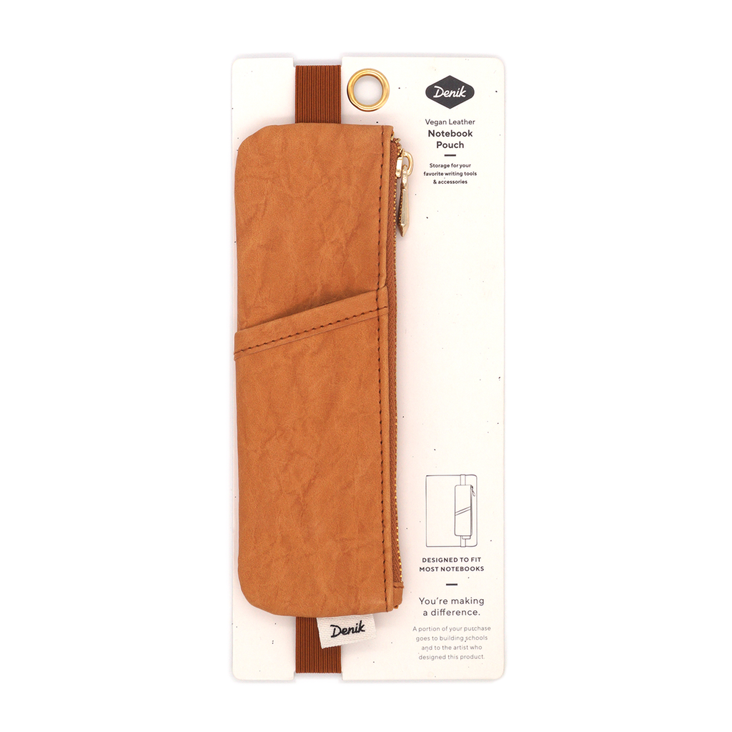 Brown vegan leather notebook pouch with a minimalist design.