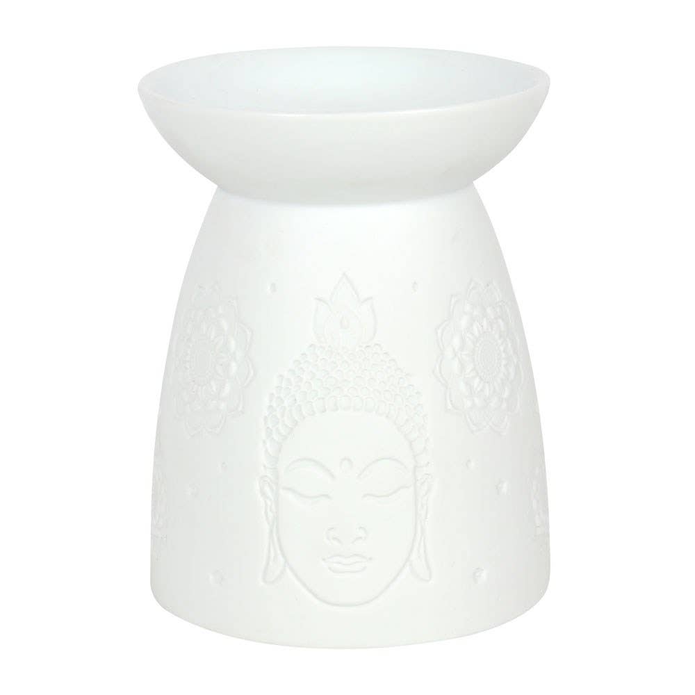 White Ceramic Buddha Face Oil Burner with Elegant Design