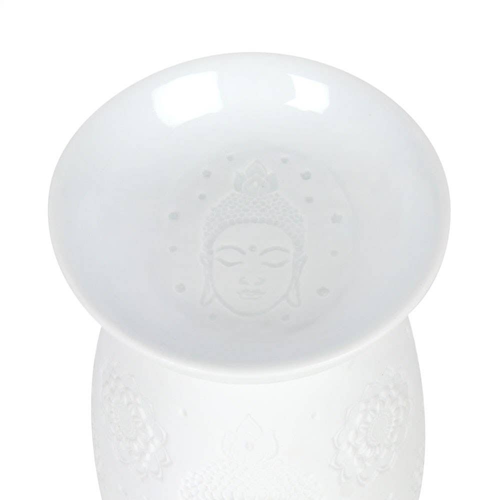 White Ceramic Buddha Face Oil Burner with Elegant Design