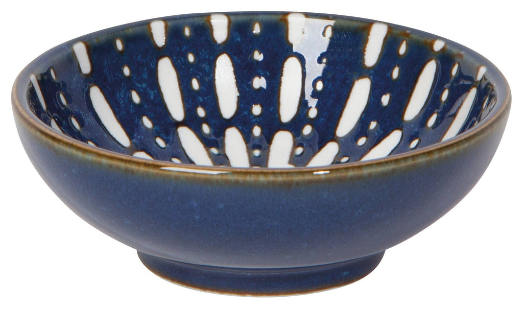 Pulse Pinch Bowls and Dipping Dishes - Set of 4, porcelain with vibrant blue and white stamped design.