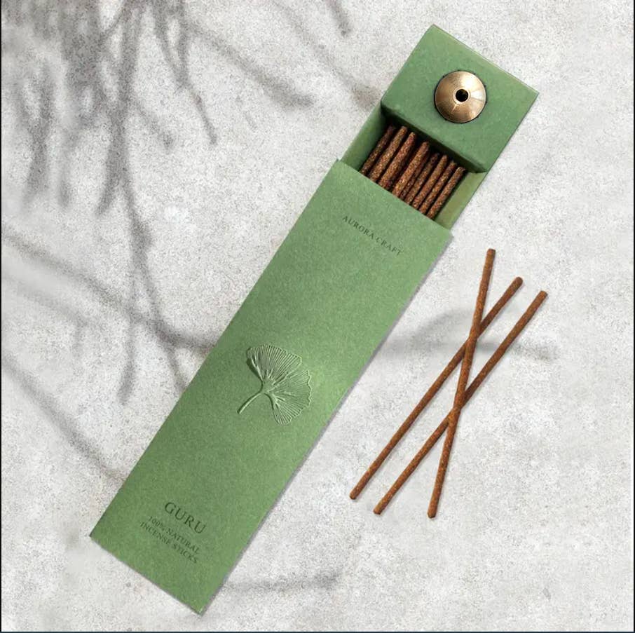 Natural incense sticks in a green box with a built-in holder, designed for relaxation, mindfulness, and aromatherapy.