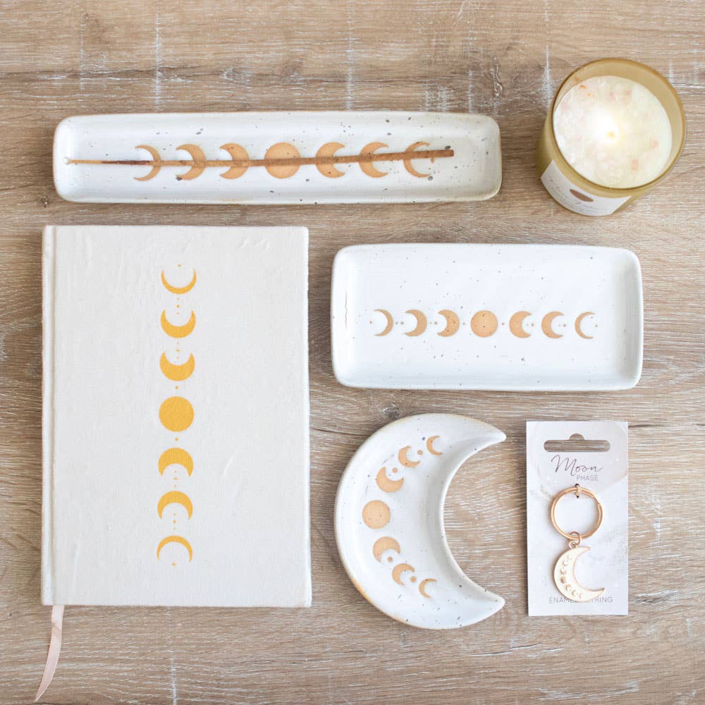 Moon Ceramic Trinket Tray with lunar phase design and speckled white finish.