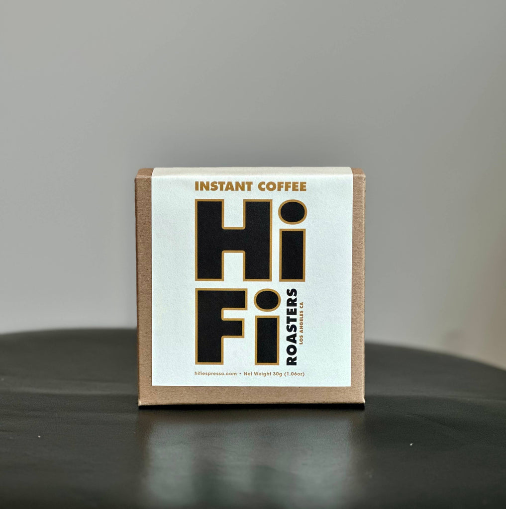 Hi-Fi Roasters Instant Coffee box featuring the "El Diamante" single-origin blend from Peru with 6 coffee packets.