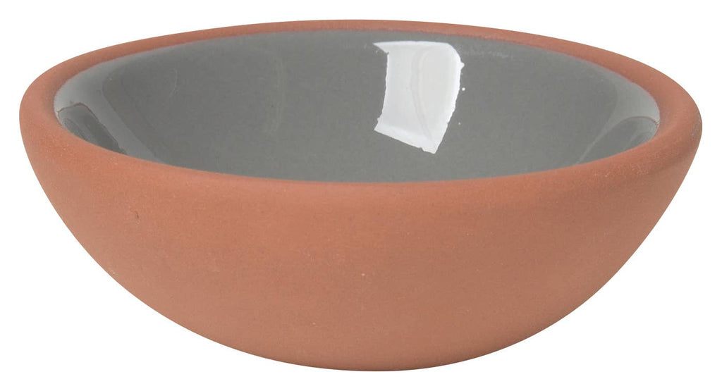 Set of six terracotta pinch bowls with contrasting glossy interiors in soft pastels and rich hues, perfect for holding spices, salt, or nuts.