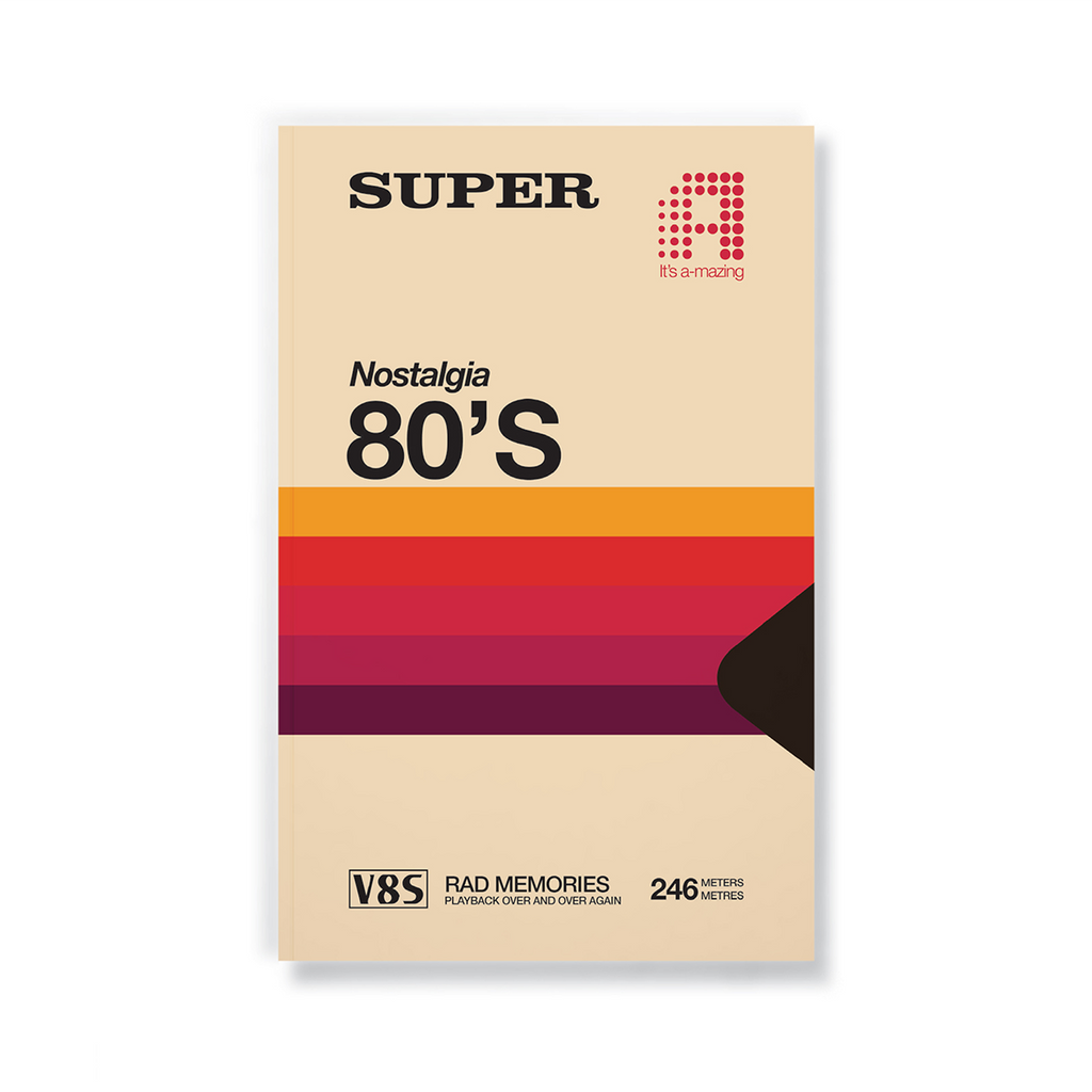 Supertape Classic Layflat Journal Notebook with 80's retro cassette tape design and 144 pages.