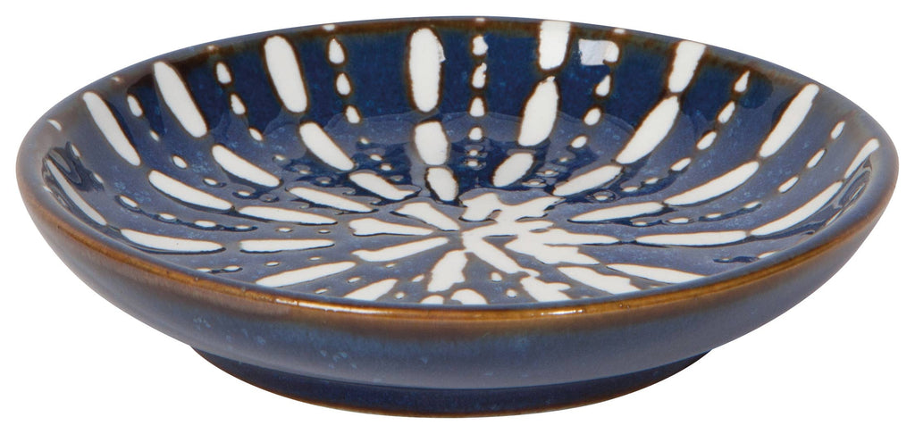 Pulse Pinch Bowls and Dipping Dishes - Set of 4, porcelain with vibrant blue and white stamped design.