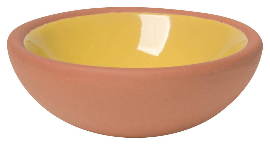 Set of six terracotta pinch bowls with contrasting glossy interiors in soft pastels and rich hues, perfect for holding spices, salt, or nuts.